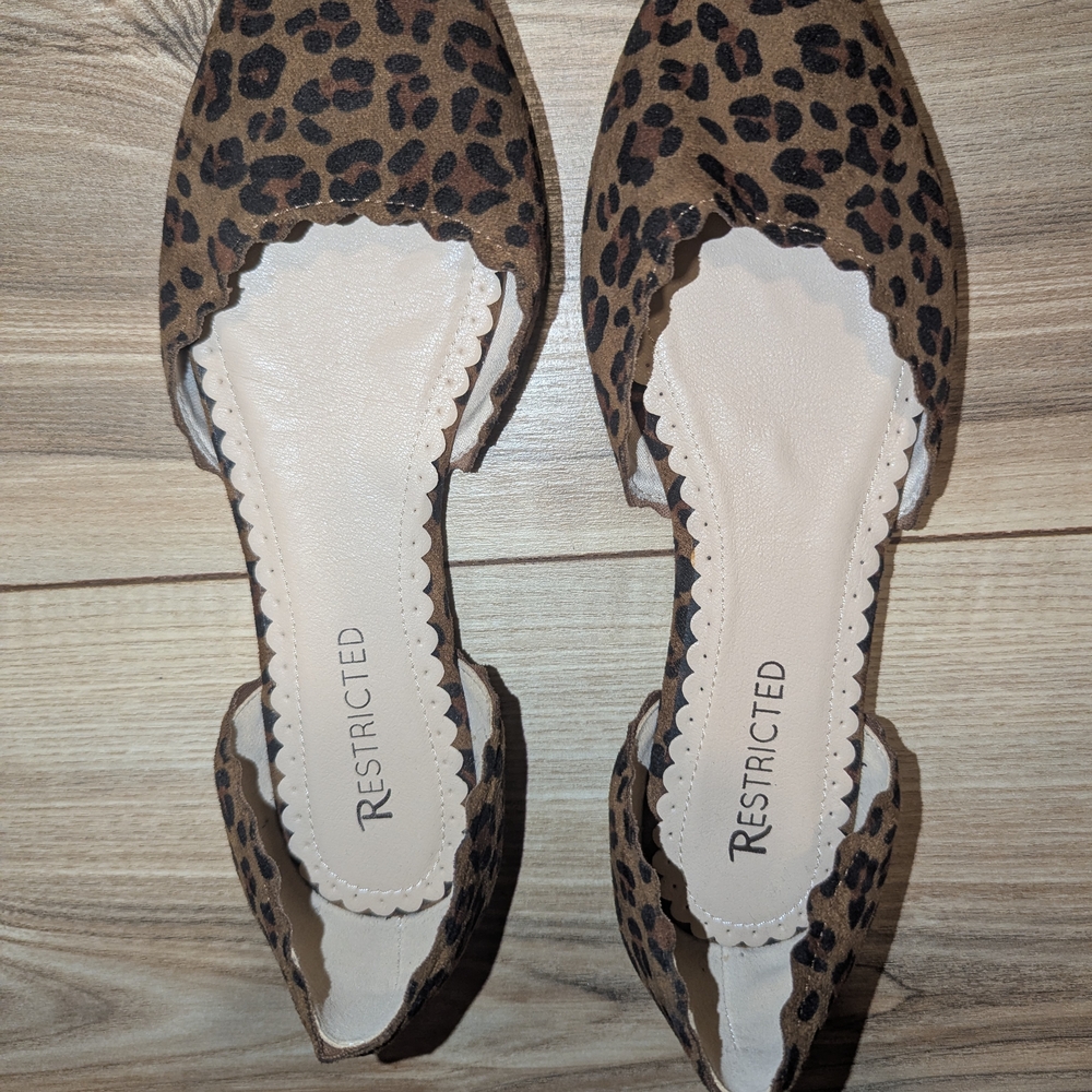 Restricted Leopard Print D'Orsay Flats in Brown and Black